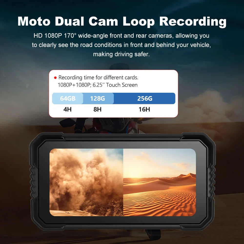 Freedconn Wireless CarPlay Android Auto 6.25 inch Carplay Motorcycle DVR Navigation GPS Digital Dashboard Display Screen