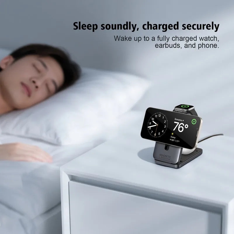 Foldable 3 In 1 Magnetic Wireless Charger Stand For Magsafe iPhone 12-17 Apple Watch 6 7 8 Airpods Pro Fast Charging Station