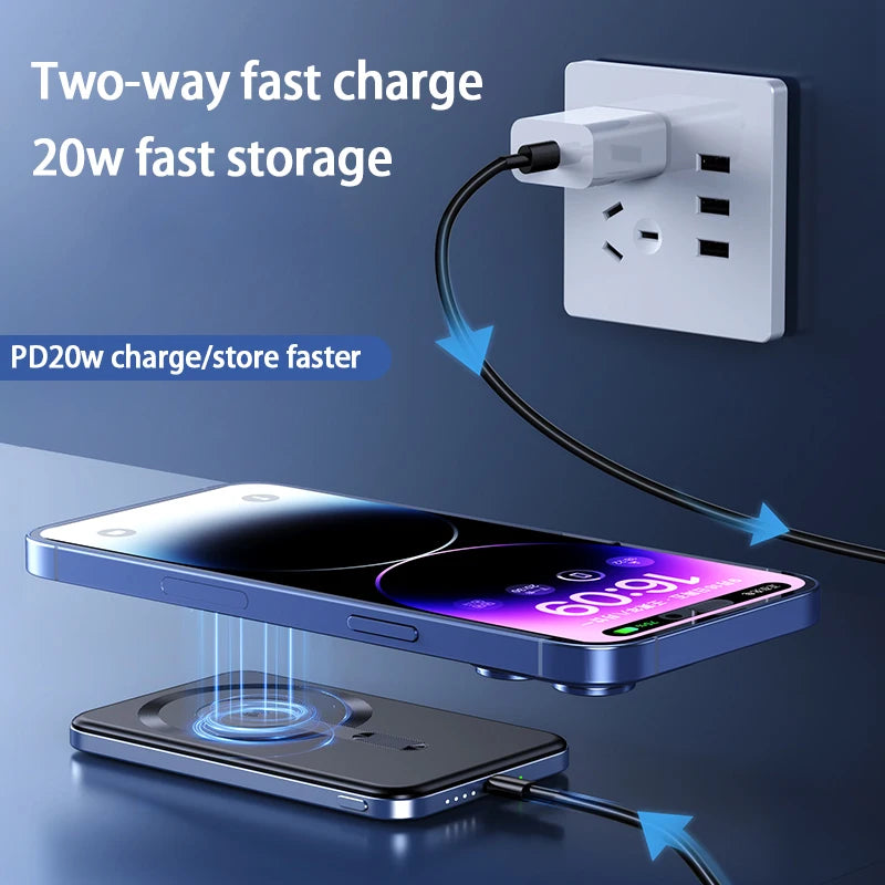 Thin Wireless Power Bank Magnetic PD20W 5000mAh Portable Fast Charging External Battery for Magsafe For iPhone 16 15 14 13