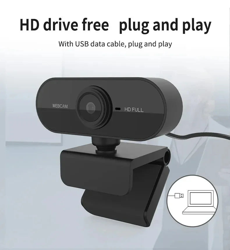 USB Webcam with Built-in Microphone, Plug and Play PC Camera 360° Rotatable for Video Calls, Zoom, Teams, Streaming