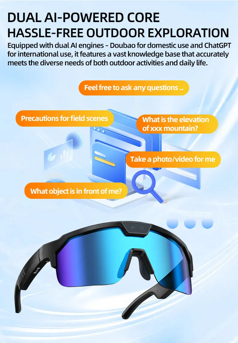 2026 New AI Sport Cycling Smart Glasses 80MP Camera 1200P HD Video Bluetooth 5.3WiFi Open Ear Riding Speaker Real-Time Translate