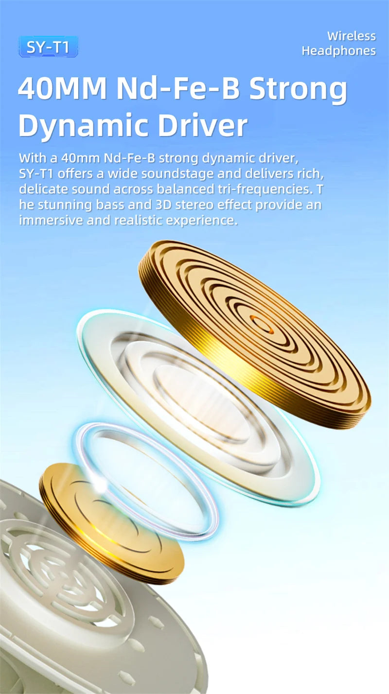 SY-T1 Foldable Wireless Headphones Lightweight Bluetooth 5.3 Earphone Pluggable Mic Stereo Music Game Headset For Friend Gifts