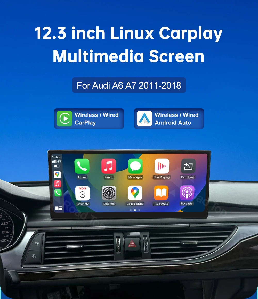 12.3 Touch Display For Audi A6 A7 HN RMC MHI2 LHD RHD 2011-2018 Multimedia Player Andriod Auto Link GPS Carplay Screen Car Play