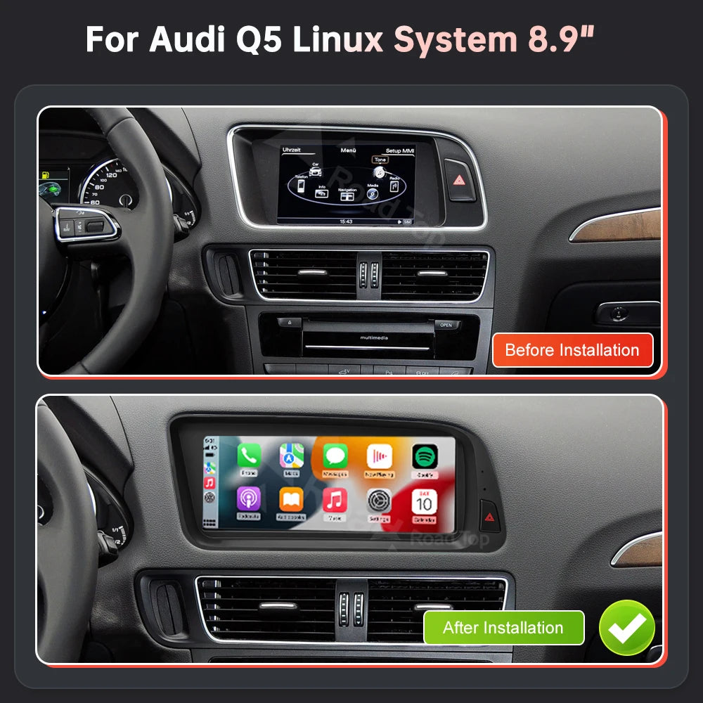 1920*720 RoadTop Linux Touch Screen Multimedia Display For Audi Q5 2009-2017 With Wireless CarPlay Android Auto Airplay Autolink