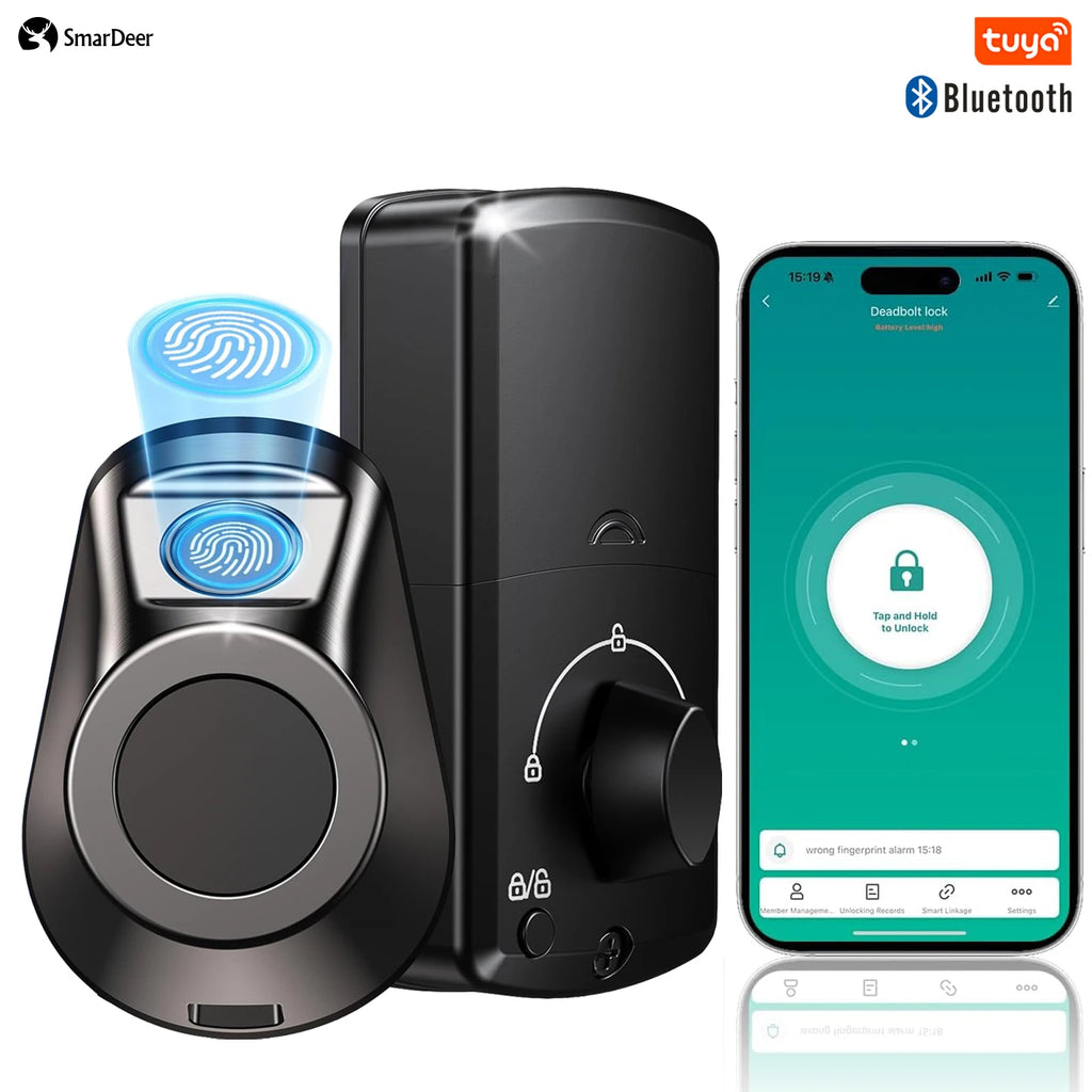 SmarDeer Electronic Lock for Tuya Smart Lock Keyless entry Digital Door Lock Smart Deadbolt with Fingerprint