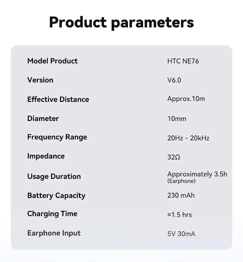Wireless Bluetooth Headphones HTC NE76 Earbuds AI Smart Translation Earphones 30-Hour Battery Life For music office work sleep