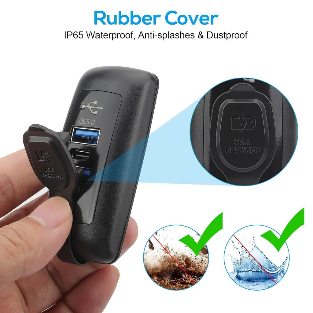 3-Ports Car Charger Socket Dual USB PD QC3.0 Port Quick Charge Adapter Waterproof for Truck Marine Motorcycle Car Accessories