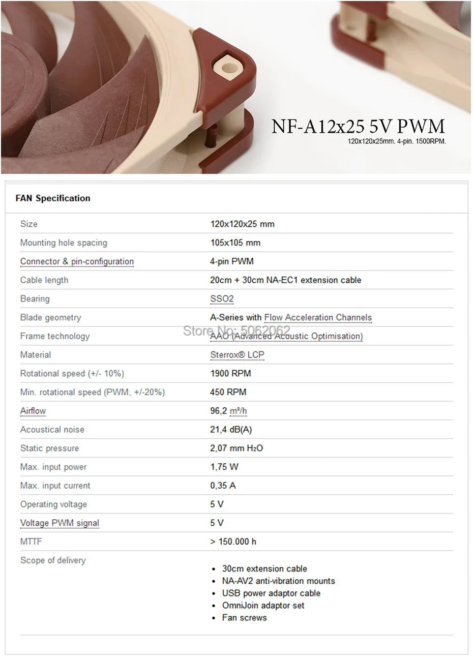 Noctua NF-A12x25 120mm 12v/5v Cooling fan 3pin/4pin PWM quiet Radiator For Computer Case Cooling CPU cooler fan Replace