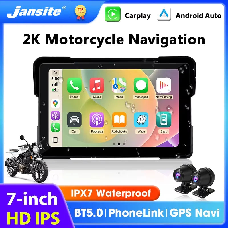 Jansite 5/7 inch Motorcycle Carplay Screen GPS Navigation Wireless Carplay Android Auto Dual Bluetooth IPX7 Waterproof Display