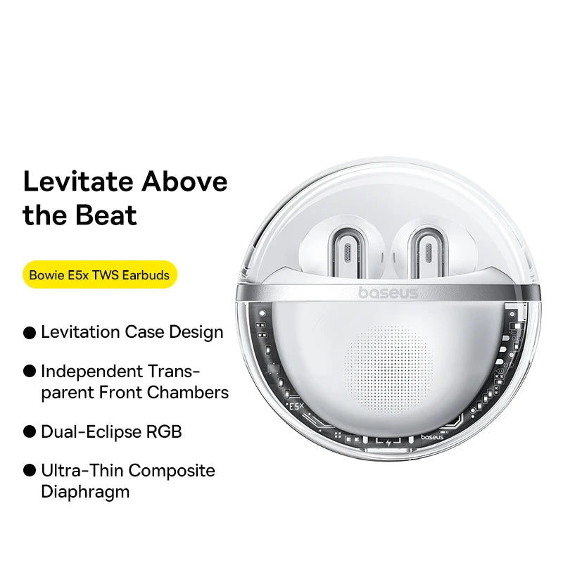 Baseus Bowie E5x True Wireless Earbuds Bluetooth 5.3 Semi-in-Ear Earphones 4-Mic AI ENC 25H Playtime Ear buds