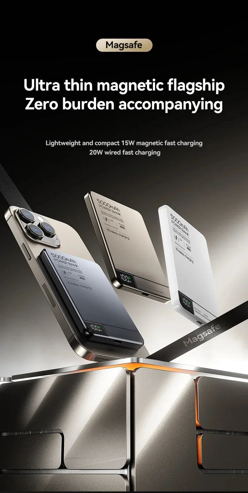 Lenovo 10000mah Ultra-thin Power Bank Magnetic Wireless Digital Display Fast Charging External Battery For Magsafe For Iphone