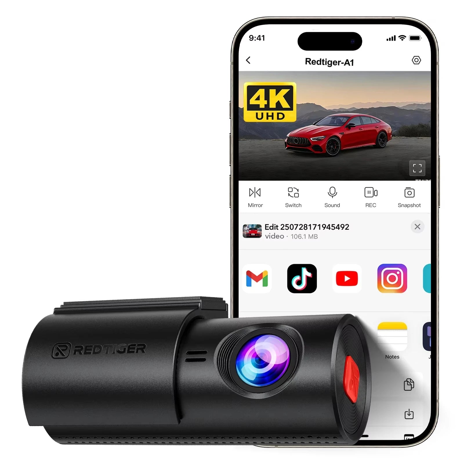 REDTIGER A1 4K Mini Dash Cam WiFi & APP Control Compact Car Camera Super Night Vision G-Sensor 24H Parking Mode Loop Recording