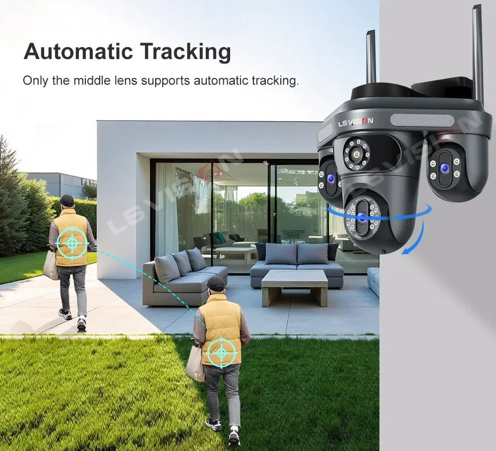 LS VISION 15MP Three Screens WiFi IP Camera Wireless Outdoor Three Lens PTZ Waterproof Human Auto Tracking Surveillance Cameras