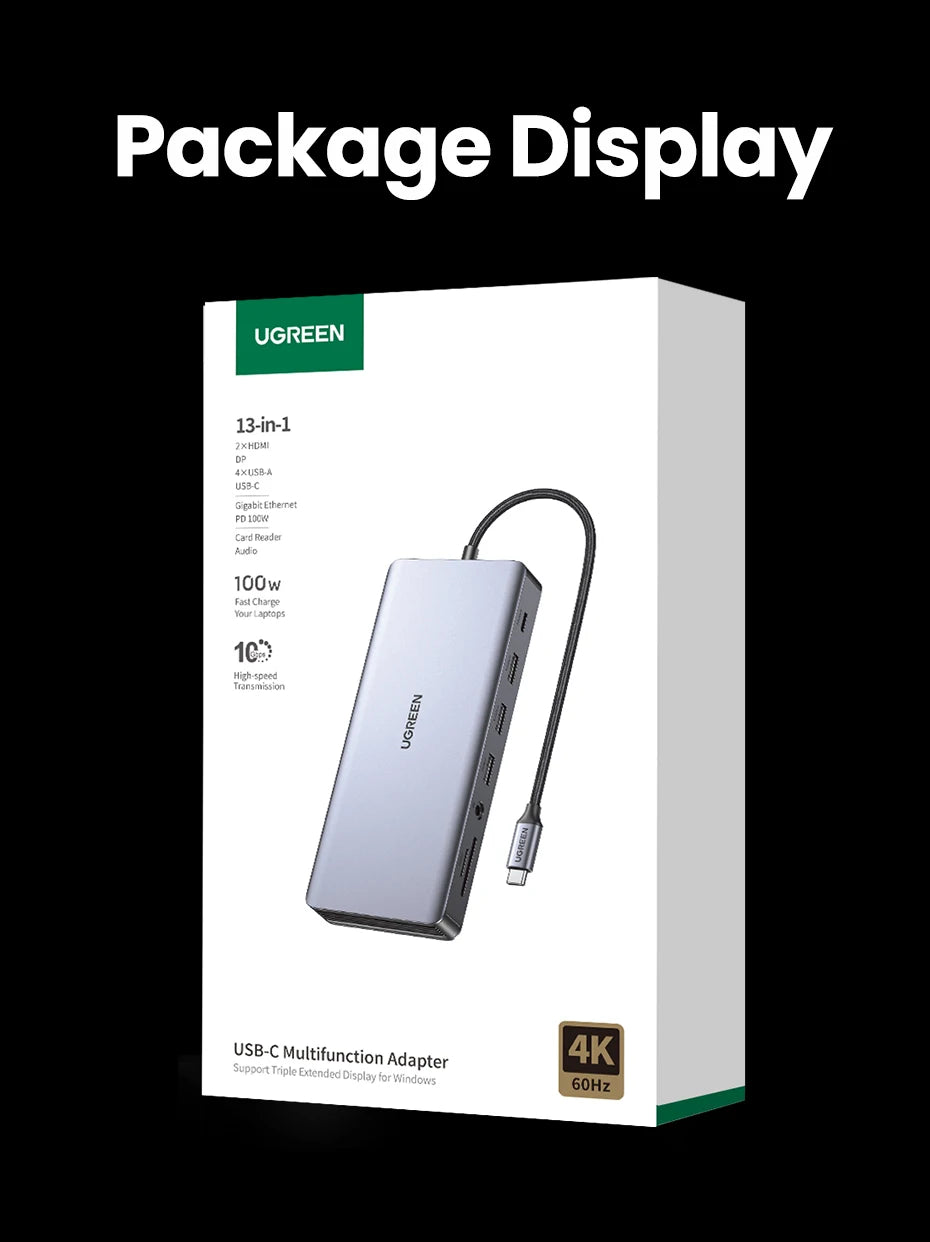 UGREEN 13-in-1 USB-C HUB Triple Display 4K Dual HDMI DP 10Gbps USB3.2 PD100W SD/TF Docking Station for MacBook Pro Air Dell XPS