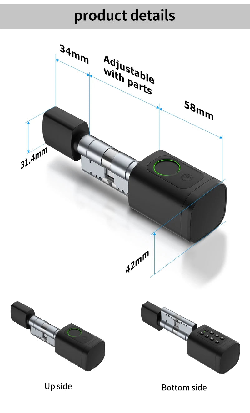 TTLock/ Tuya Bluetooth Smart Fingerprint Digital Cylinder Lock with APP/Password/RFID Card/Key unlock V1 Adjustable Length