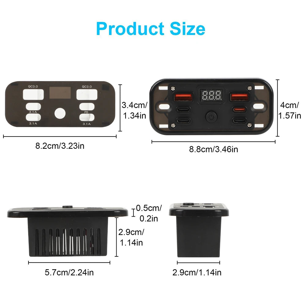 Dual Qc3.0 Pd Type C Dual Usb Fast Charger 3.1A Fast Charging with Switch 6-Port Power Panel for Bus Atv Car Truck Marine