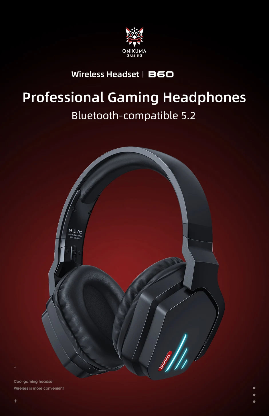 ONIKUMA Wireless Gaming HeadsetNoise Cancelling Earphone Headset Gaming Headphone With Microphone RGB B60  For PS5 PS4 PC Mac