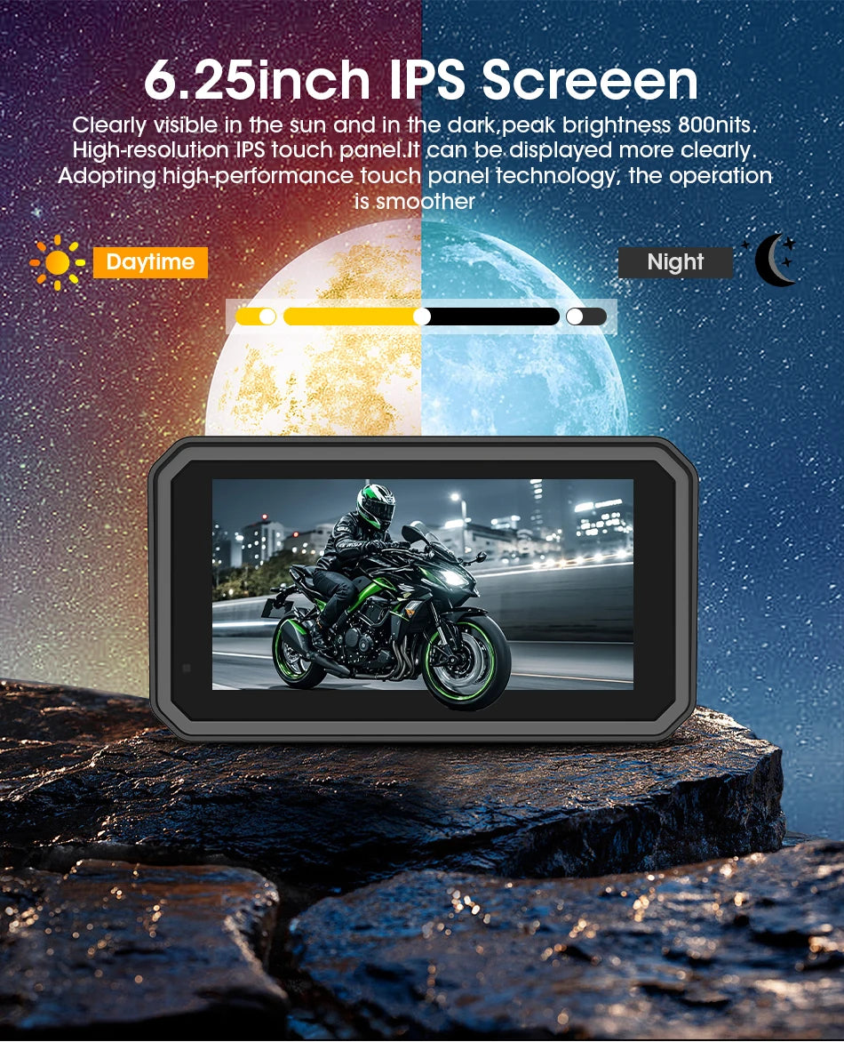 Jansite 5/6.25'' GPS for Motorcycles Carplay DVR Navigation Display Screen Android Auto Moto Accrssories IP67 Waterproof Monitor
