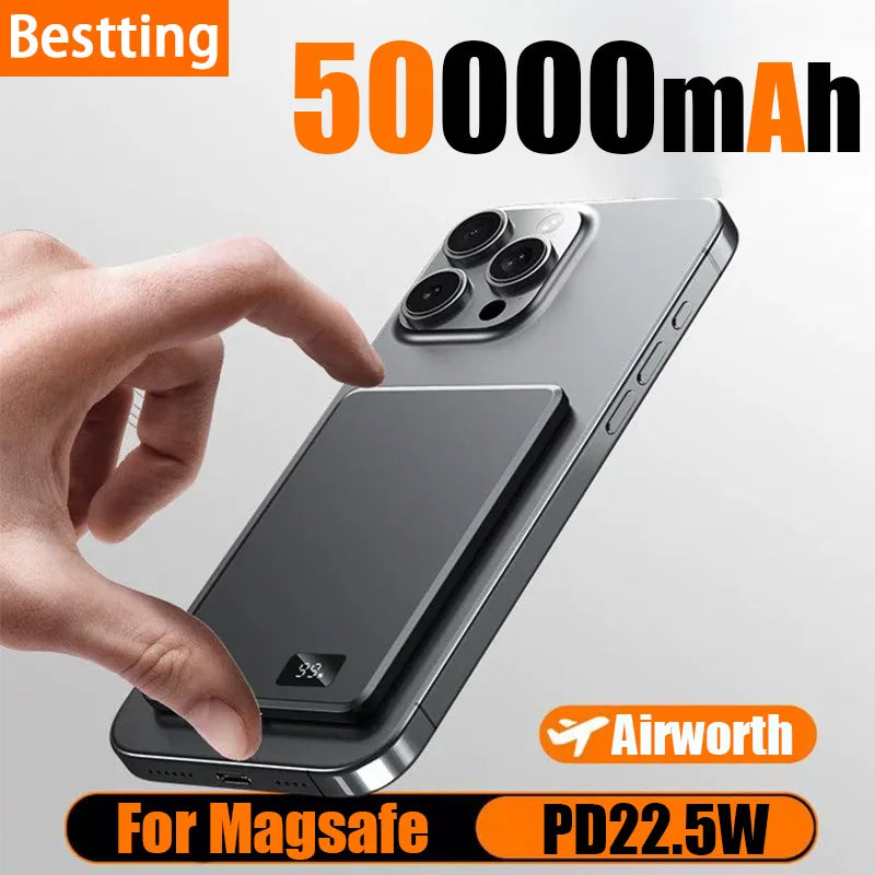 VIVO Magnetic Wireless 50000mAh Power Bank PD22.5W Super Fast Charging External Battery for Magsafe For iPhone Huawei Samsung