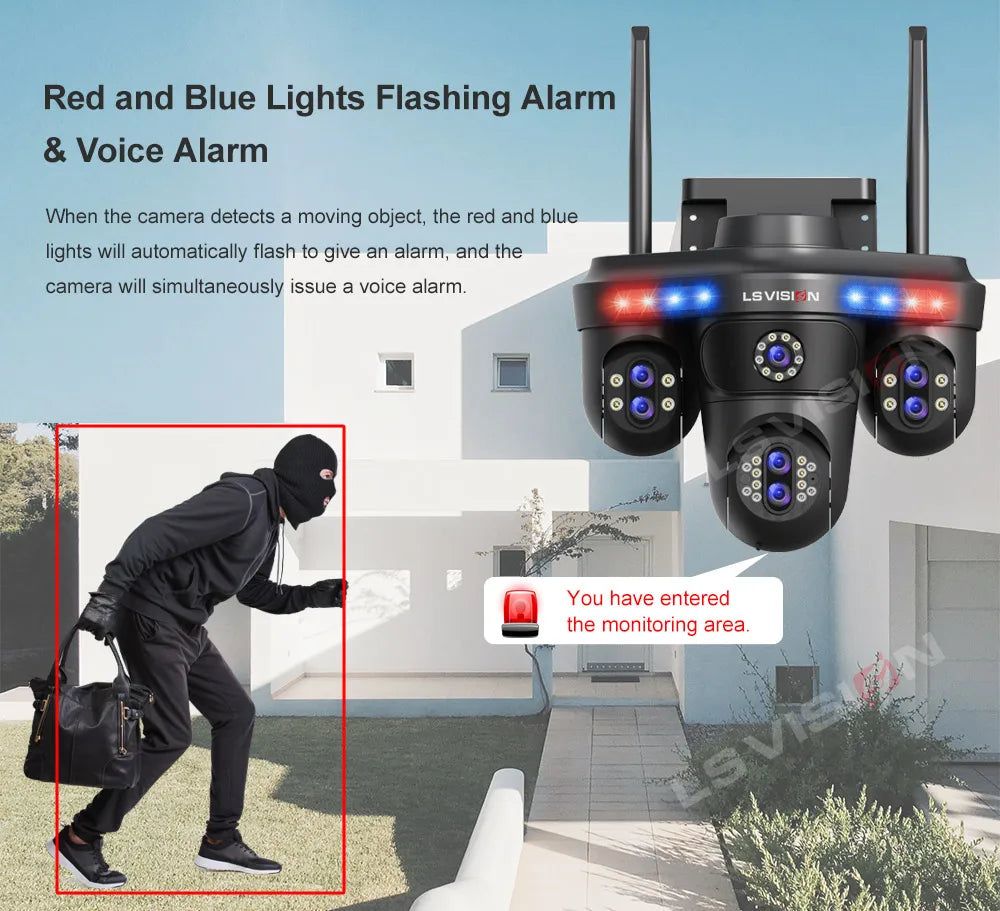 LS VISION 35MP 10X Zoom Four Screens WiFi IP Camera Wireless Outdoor Seven Lens Three PTZ Camera Auto Tracking Security Camera