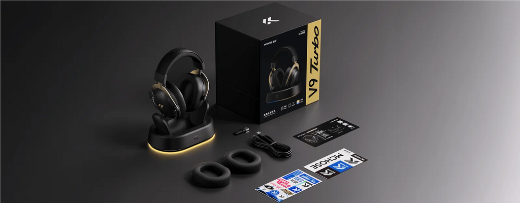 MCHOSE V9 Turbo + Wireless Gaming Headset 60mm 7.1 Surround Sound Professional Esports Headphones With RGB Charging Base