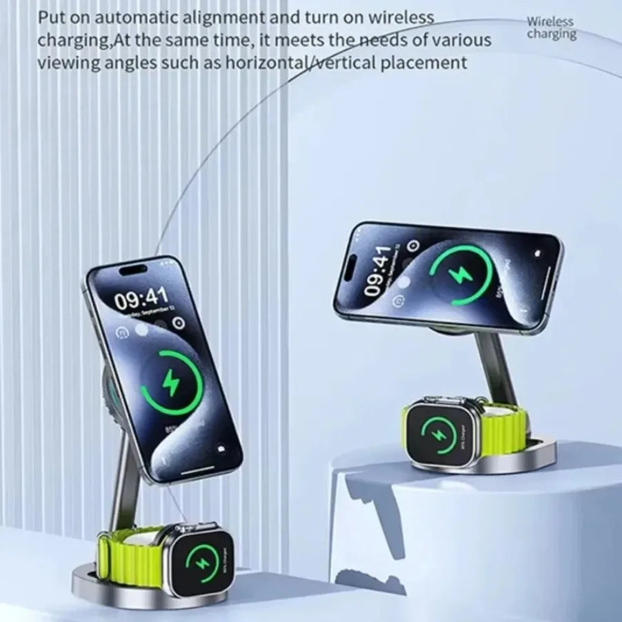 VIKEFON 3 in 1 qi2 Ice Cooling Magnetic Wireless Charger For Magsafe iPhone 16-12 Apple Watch 9 8 7 AirPods Pro2 Fast Charging