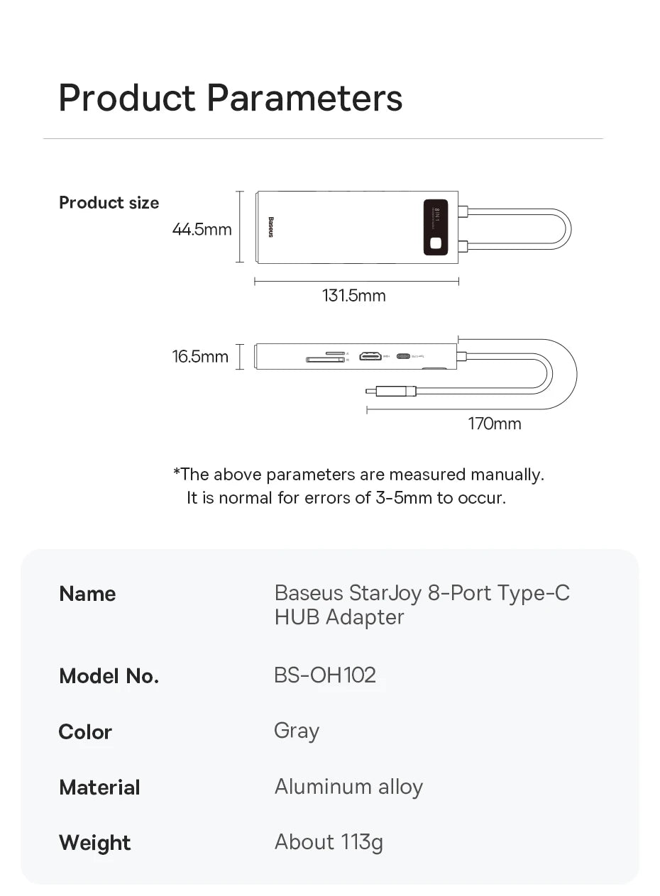 Baseus 4K 60Hz USB C Hub 3.1 USB Splitter Type C to HDMI-compatible RJ45 PD 100W Adapter for Macbook Air Pro M2 M1 Dock Station