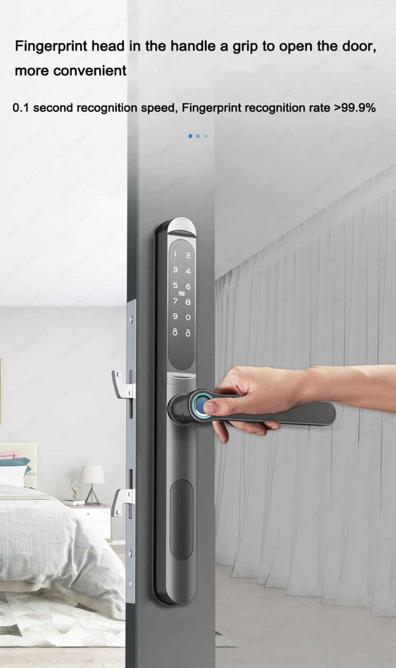 ZHDCOOKEY Fingerprint Biometric Slim Waterproof Smart Door Lock Aluminum RFID Card Password TTLock Electronic Sliding Door Locks