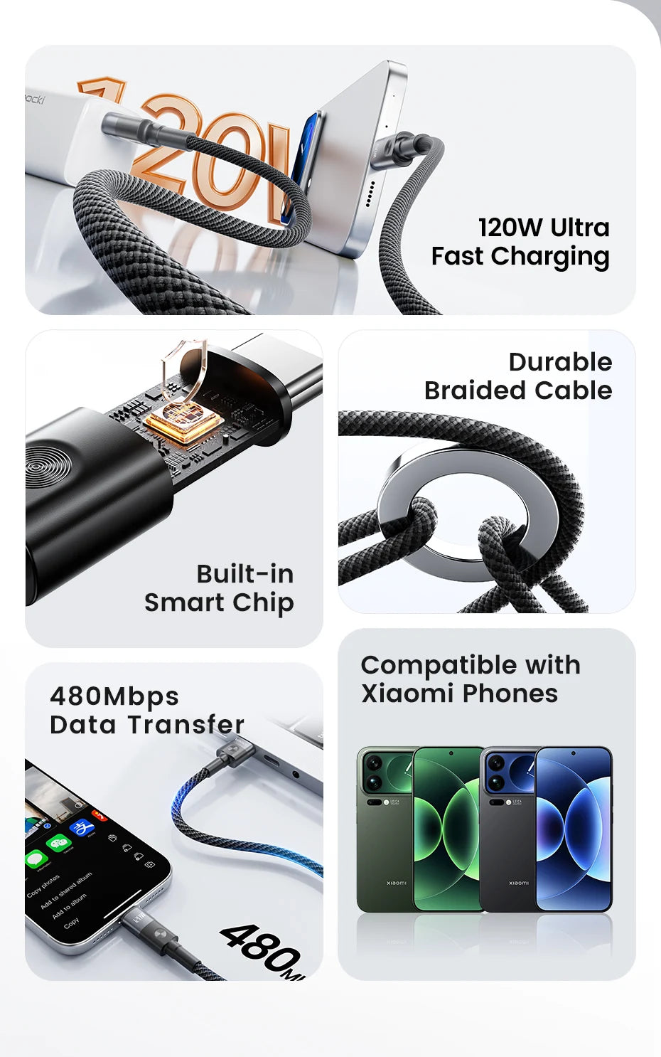 Toocki 6A USB to Type C Cable Charger 120W Turbo Super Charge USB C Cable Fast Charging for Xiaomi Mi 13 17 Pro Redmi Note POCO