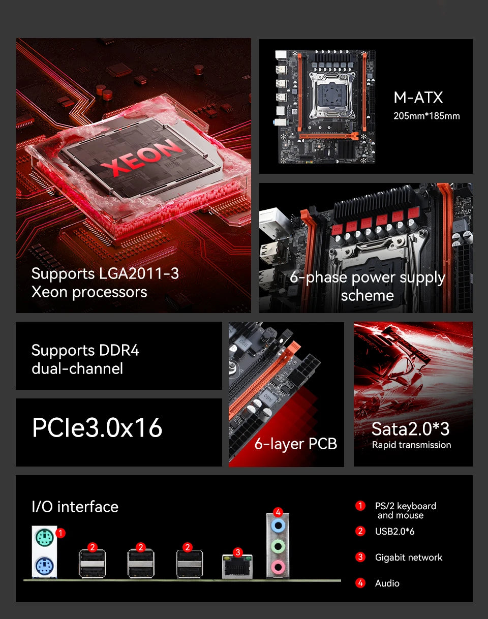 X99 Gaming Motherboard Kit with Xeon E5 2680 V4 DDR4 16GB=8Gx2 RAM M.2 NVME NGFF SATA USB for Desktop PC