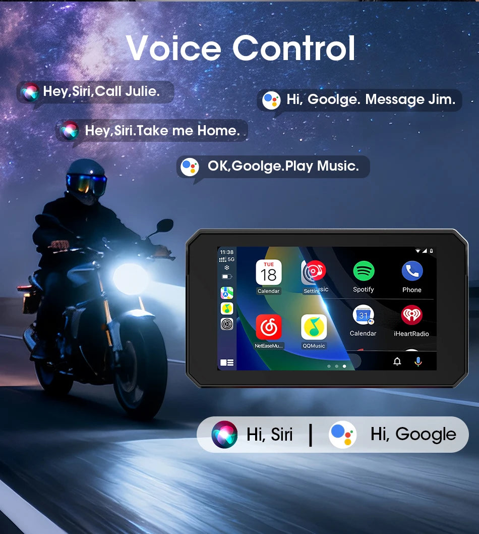 Jansite Dual Bluetooth Motorcycle Carplay Screen Navigation GPS Display IP67 Waterproof Support Helmet Intercom Moto Accessories