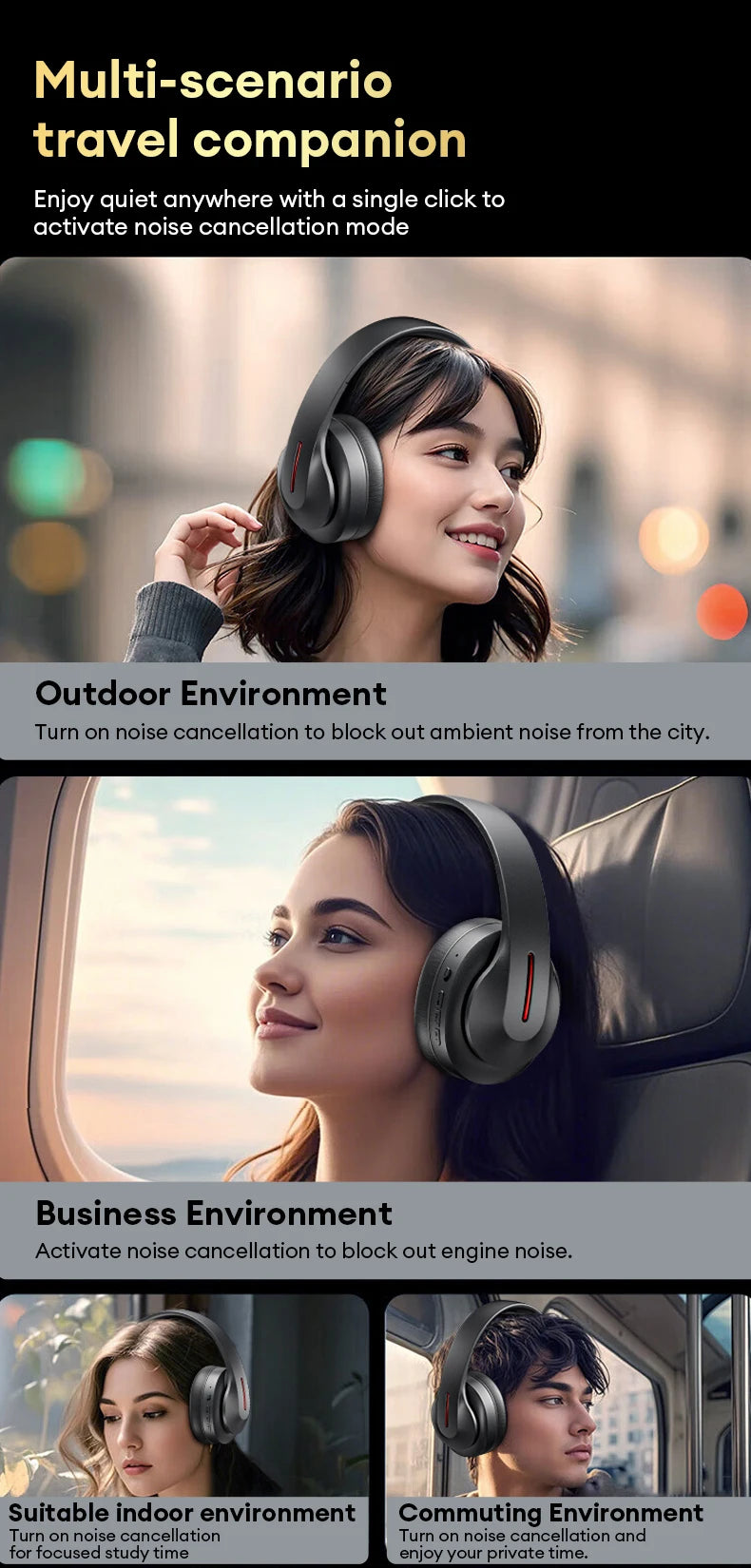 Lenovo LES-107 Wireless Over-Ear Bluetooth Sport Headphones Noise Cancelling Foldable Gaming Headset HiFi Bass Long Battery Life