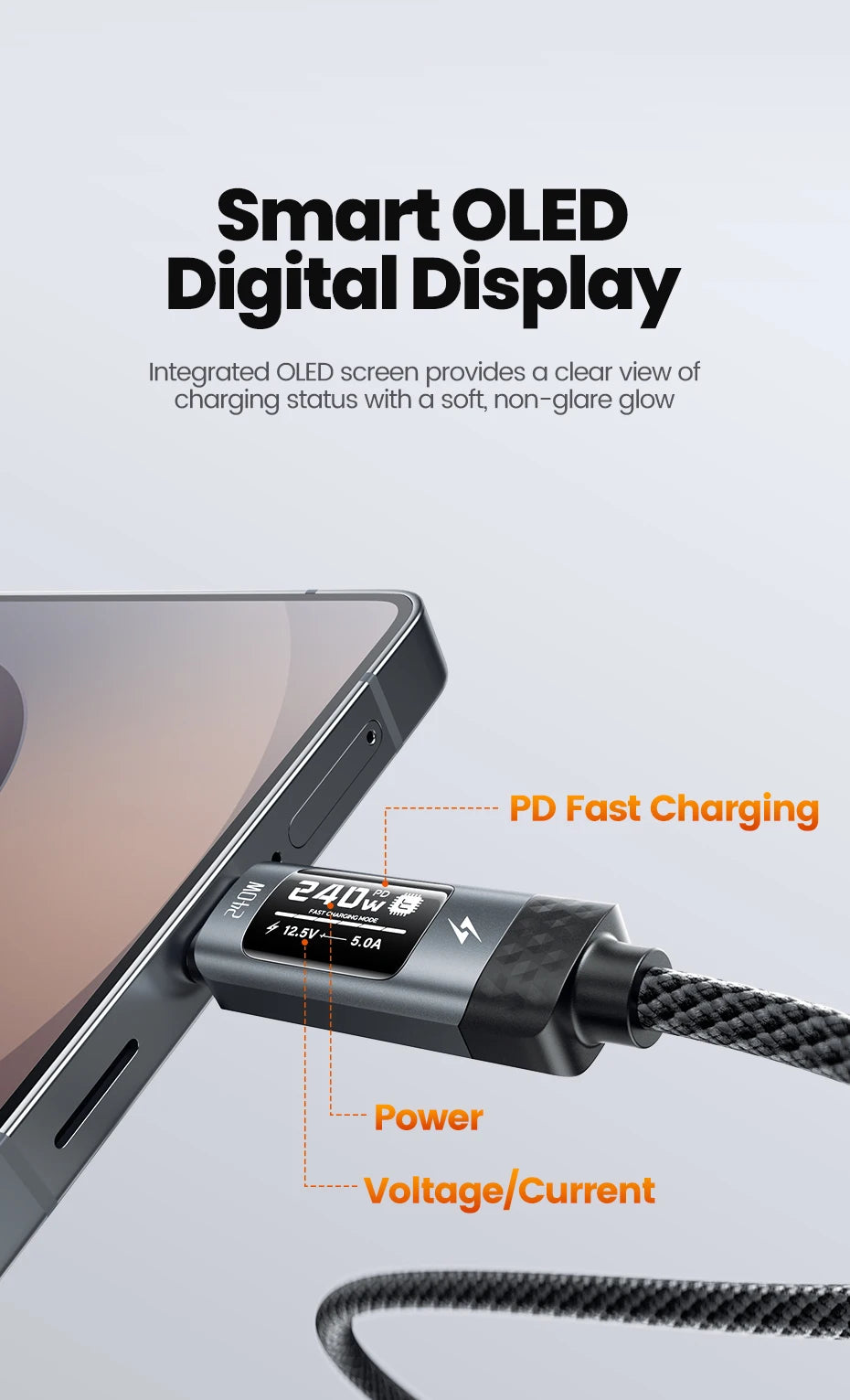 Toocki X111 240W USB C Cable Fast Charging PD3.1 OLED Digital Display Type C to Type C Cable For Macbook iPhone 17 Samsung S25