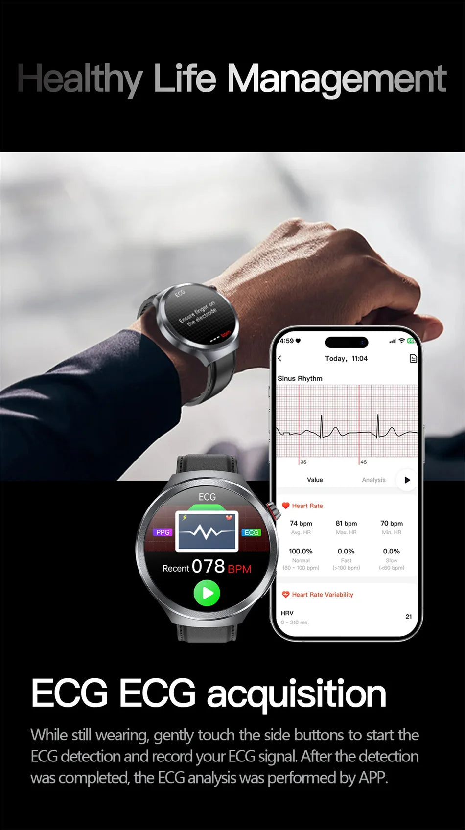 Hospital Level Accurate Measurement Blood Analysis Health Smart Watch ECG Uric Acid Blood Lipids BT Call Smart Watches For man