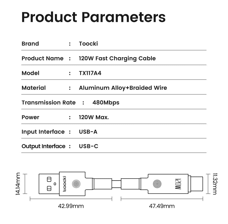 Toocki 6A USB to Type C Cable Charger 120W Turbo Super Charge USB C Cable Fast Charging for Xiaomi Mi 13 17 Pro Redmi Note POCO