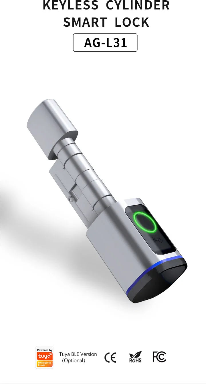 RAYKUBE L31 Tuya BLE Smart Fingerprint Electronic Door Lock Cylinder Lock With Tuya/ Smart Life APP Keys IC Card/NFC Unlock