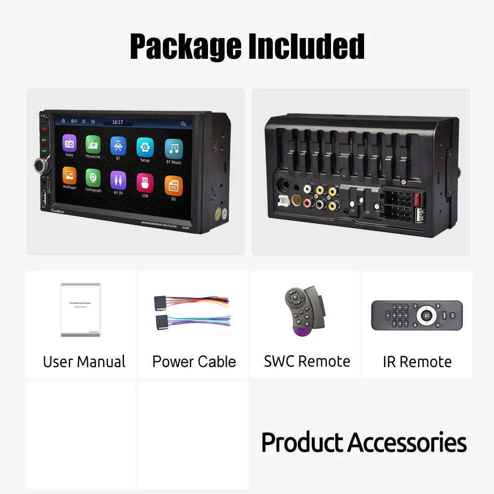 ESSGOO 7 Inch Wireless Apple Carplay Android Auto Double 2 DIN Car Stereo Radio AUX FM Bluetooth USB TF Touchscreen Mirror Link