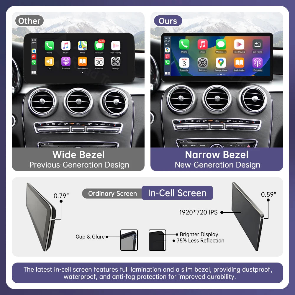 New 12.3" Linux Touch Screen for Mercedes Benz W205 GLC C V Class V447 GLA CLA NTG5.0 2015-2019 Wireless Carplay Android Auto