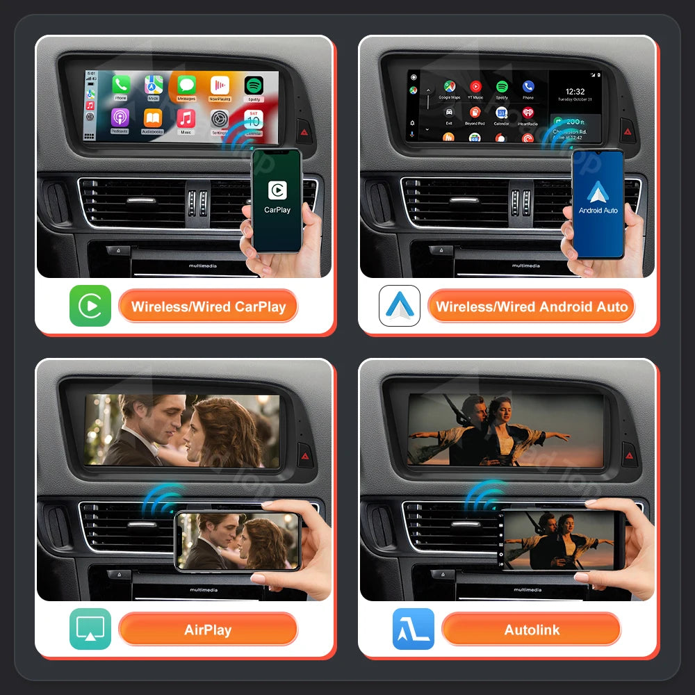 1920*720 RoadTop Linux Touch Screen Multimedia Display For Audi Q5 2009-2017 With Wireless CarPlay Android Auto Airplay Autolink