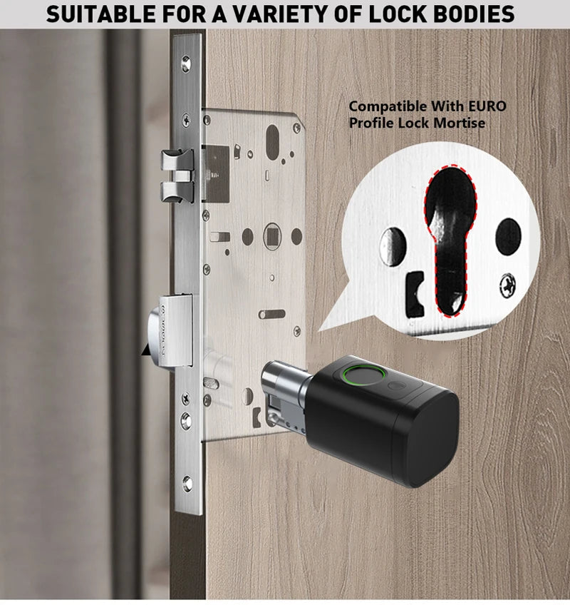 TTLock/ Tuya Bluetooth Smart Fingerprint Digital Cylinder Lock with APP/Password/RFID Card/Key unlock V1 Adjustable Length
