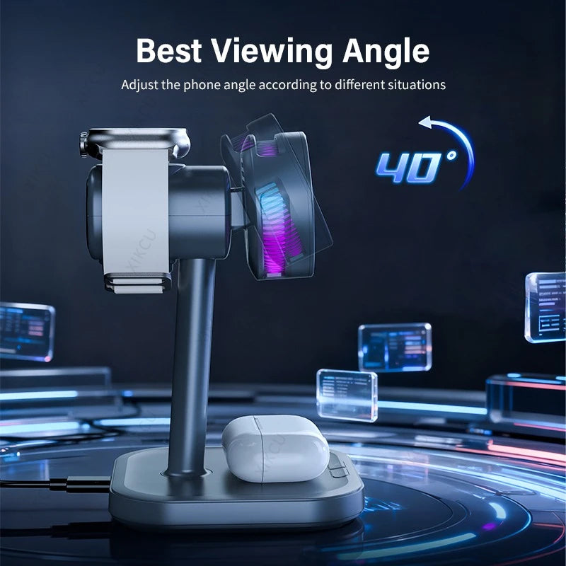 3 IN 1 Magnetic qi2 25W Wireless Charger Stand LED Light  Air Cooling Fast ChargingFor iPhone 17~12 Airpods Pro 3/2 Apple Watch