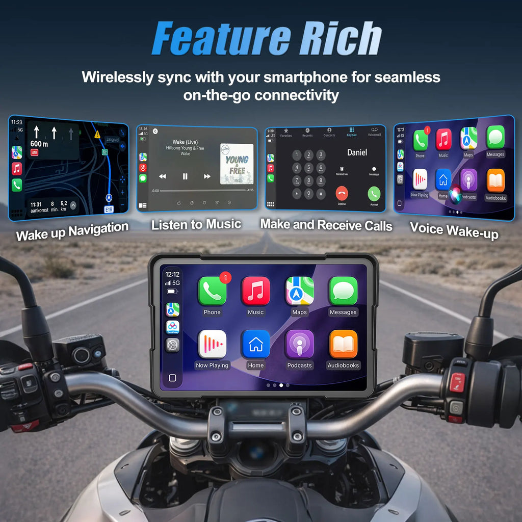 7 Inch Wireless CarPlay Moto Android Auto Portable Digital Motorcycle Dashboard GPS Navigation For BMW R1300GS R1250GS Screen