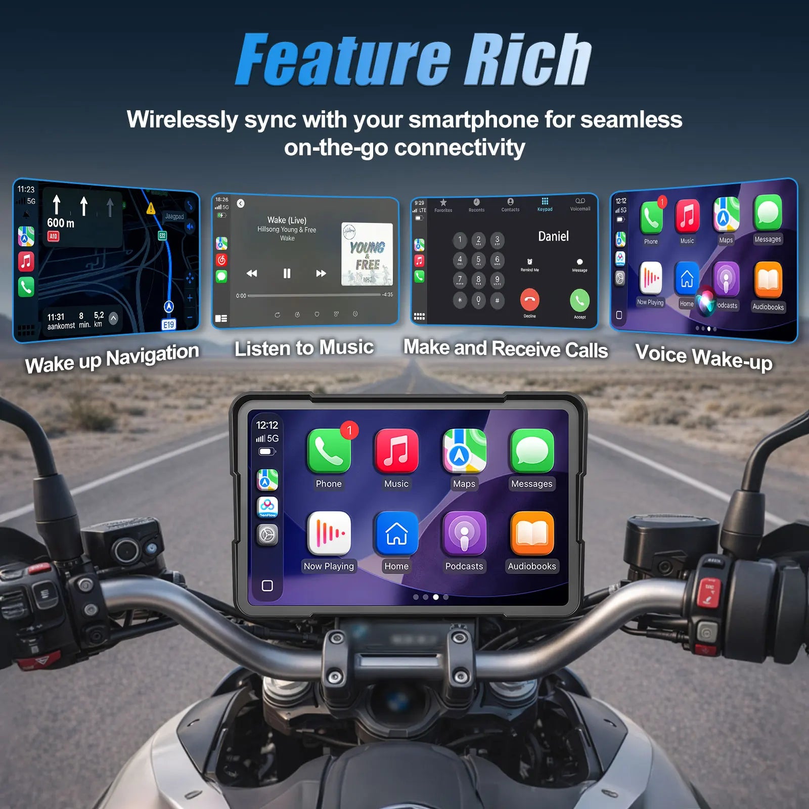7 Inch Wireless CarPlay Moto Android Auto Portable Digital Motorcycle Dashboard GPS Navigation For BMW R1300GS R1250GS Screen
