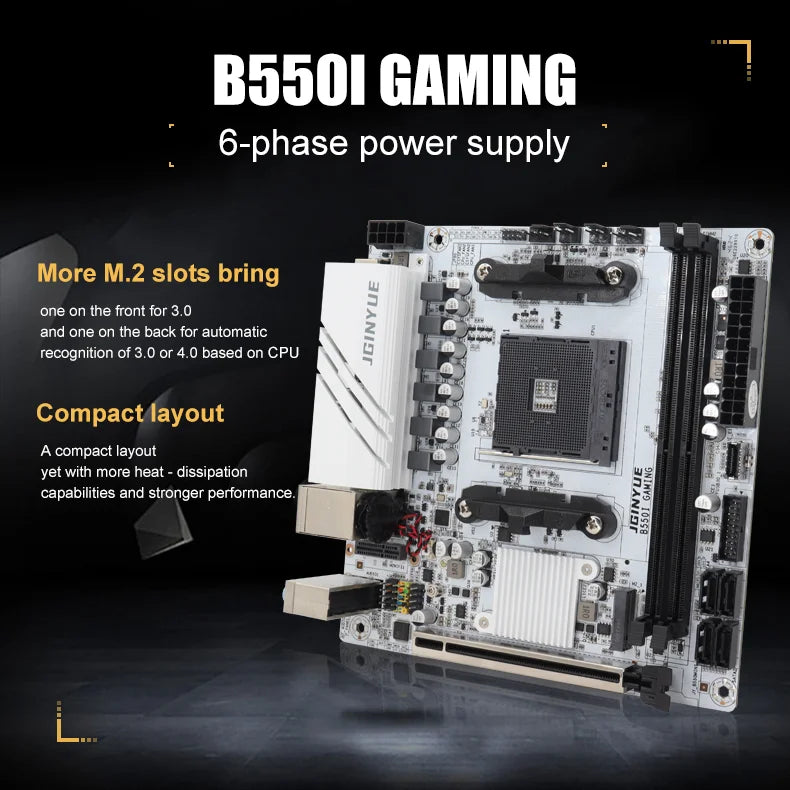 JGINYUE B550I GAMING ITX Motherboard White PCB AM4 for AMD Ryzen 5000/4000 DDR4 WiFi 6 Dual M.2 PCIe 4.0 Gaming Mainboard