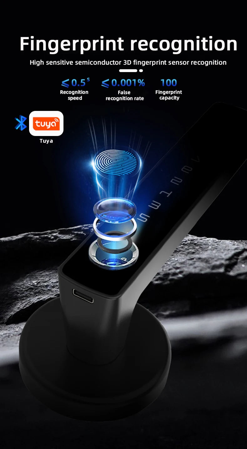 RAYKUBE M5 Tuya BLE Smart Fingerprint Door Lock Digital Electronic Lock with Password/Key/IC Card/ Smartlife/ Tuya APP Unlock