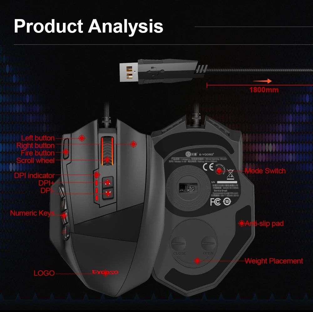 E-YOOSO X-39 USB Wired RGB Gaming Mouse 24000 DPI SG8960 19 buttons programmable game Optical mice for Computer PC Laptop