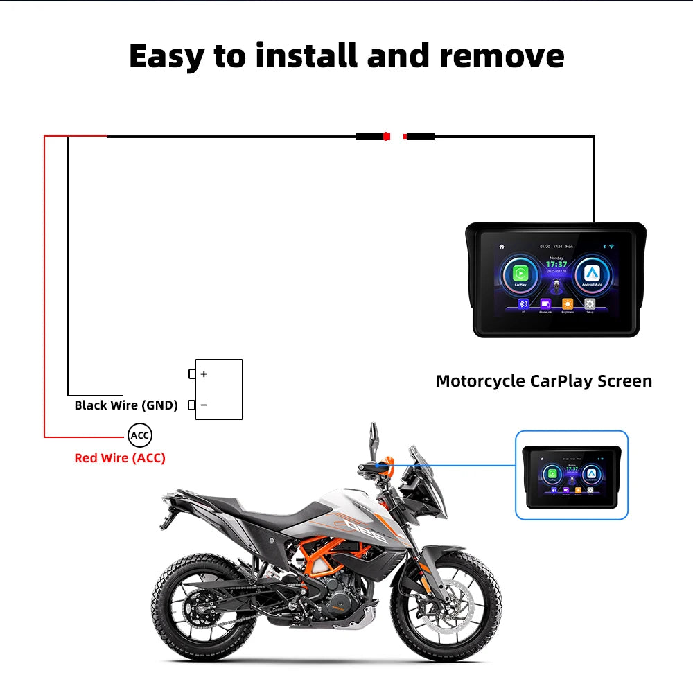 EKIY 5.0" Wireless CarPlay Moto Android Auto Portable Digital Motorcycle Dashboard GPS Navigation Screen For BMW R1200GS R1250GS