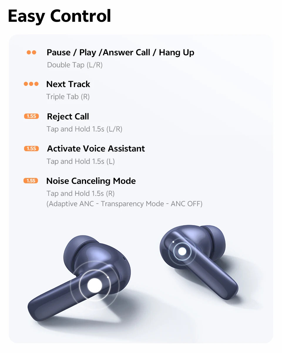 QCY T13 Pro HT23 Adaptive ANC Wireless Earbuds 13mm Drivers Powerful Bass 50dB Hybrid ANC Bluetooth 6.0 Earphones 6 Mics ENC 47H