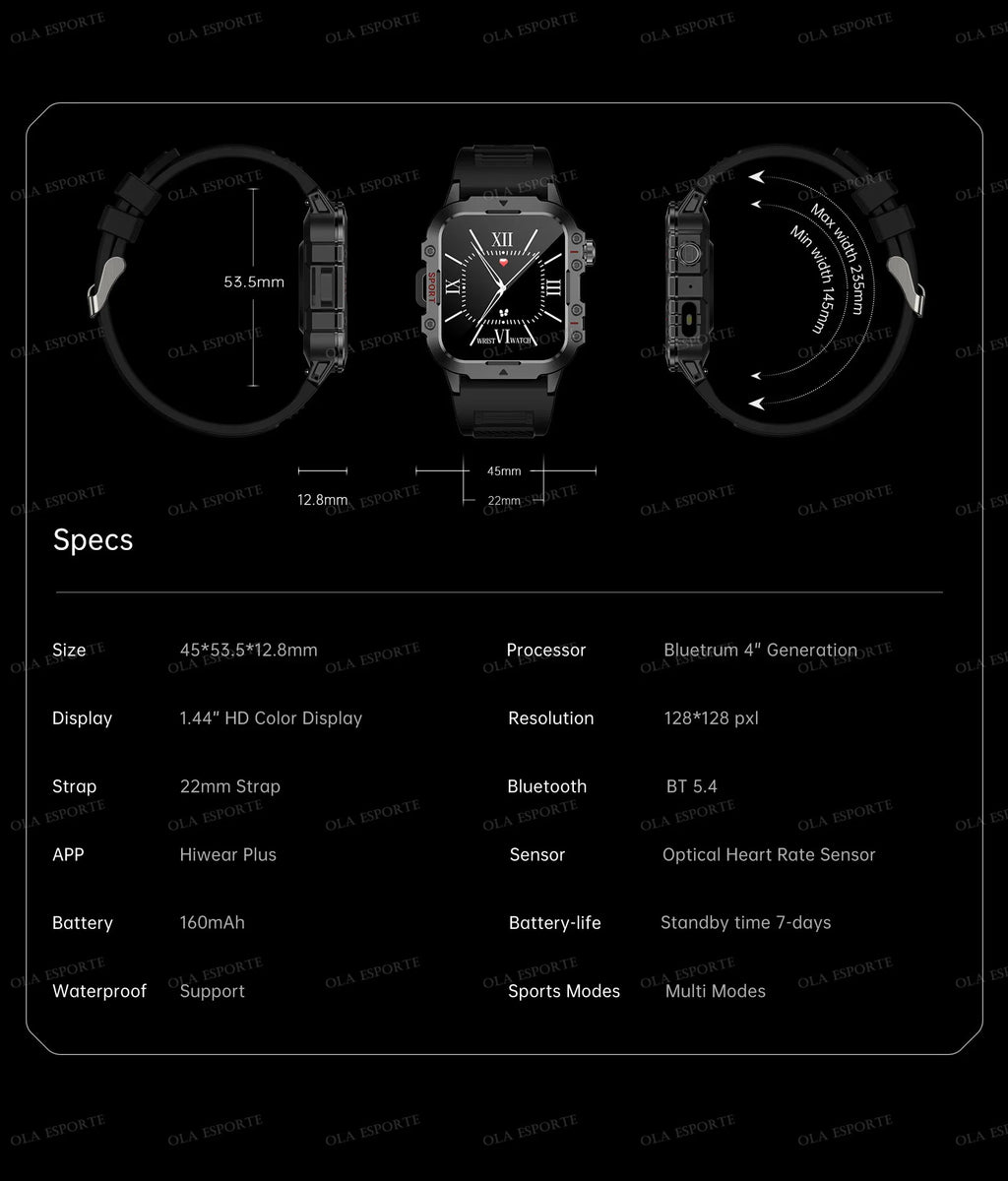 2026 New Military-grade Smart Watch Men GPS Flashlight 3ATM Waterproof Watch Bluetooth Call 100+Sport Outdoor Smartwatch Pk Hw12