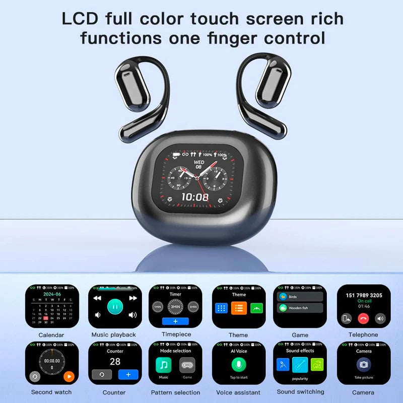 UYUXIO Real Time Translation Wireless Earbuds with 144 Language OWS LCD Touch Screen Earphone AI Language Headphone for Business